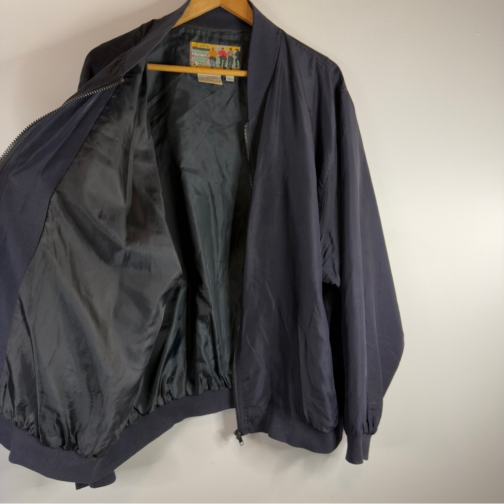 Atlantic Beach Vintage 100% Silk Bomber Jacket Navy Blue XL Men’s Unisex - Picture 9 of 9